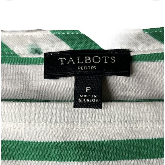 Womens Talbots Square‎ Neck 3/4 Sleeve Top Size P Peplum FlowY Hem Striped Green - Picture 4 of 4